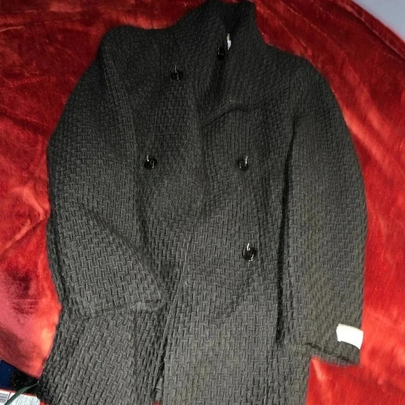 Calvin Klein  black tweed Wool Pea Coat Sz 10 - Picture 5 of 17